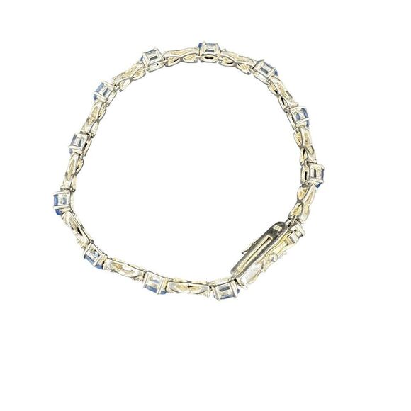Sterling Silver .925 CZ Tennis Bracelet Blue Stone Marked Open Back - Picture 4 of 8
